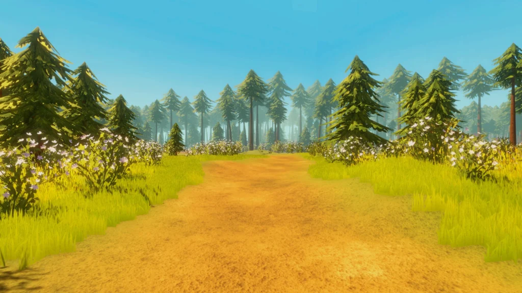 Stylizowane środowisko leśne 3D – zoptymalizowane modele drzew i roślinności gotowe do użycia w silniku gry (Game Assets).