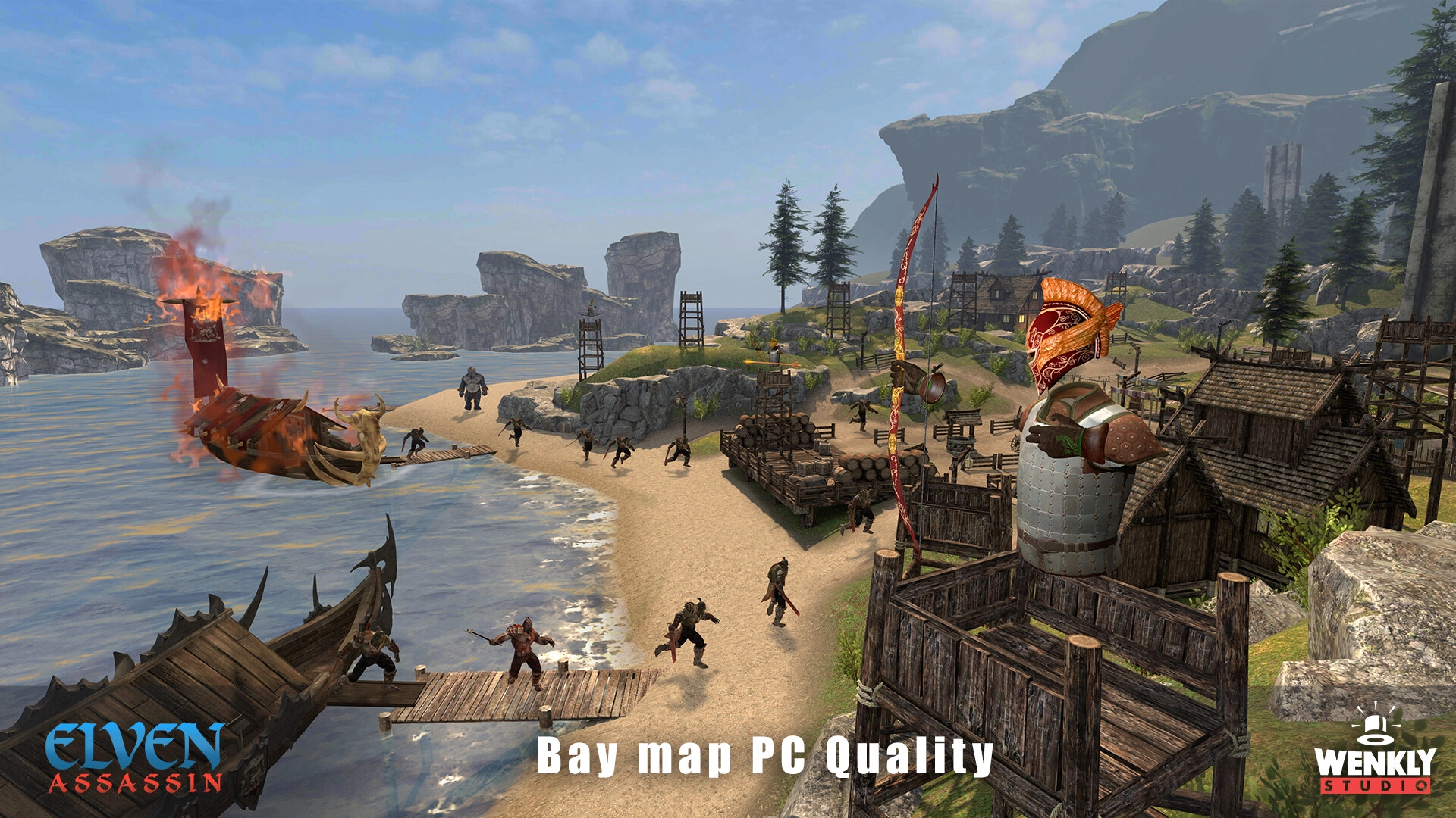 Level design, Game Art środowiskowy i optymalizacja 3D mapy "Bay" dla gry Elven Assassin VR na PC i Meta Quest.