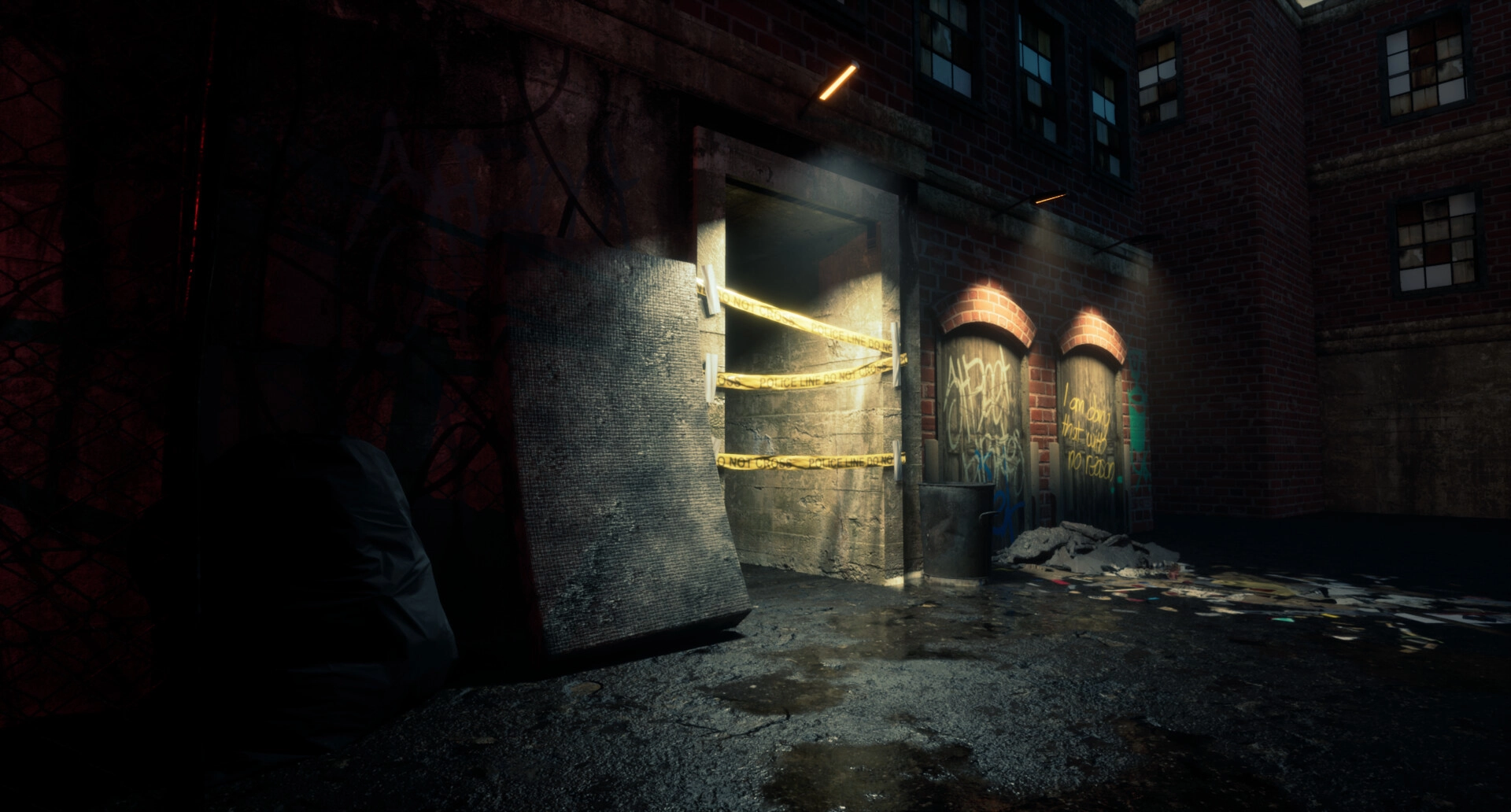 Fanowski remake 3D sceny zbrodni z gry Condemned: Criminal Origins – zaawansowane oświetlenie i mroczny level art.