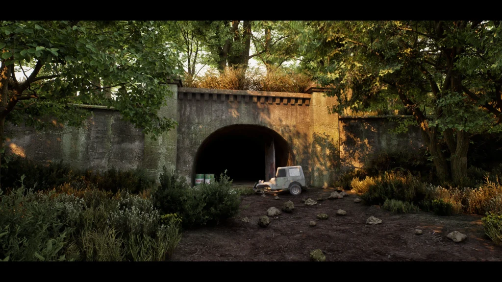 Fotorealistyczne środowisko leśne 3D z pojazdem – portfolio zoptymalizowanych zasobów do gier (Game Art i Level Design).